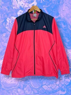 Adidas Lightweight Running Zip Up Swishy Windbreaker Gym Track Jacket Pink Blue